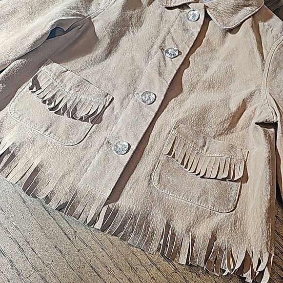 Tan cowgirl suede leather fringe jacket size 3-4 Gymboree - Picture 3 of 10